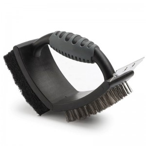 BBQ børste rustfrit stål 3-i-1 grill rengøringsbørste dobbelt BBQ børste med skraber til BBQ