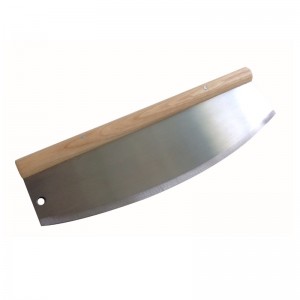 Kina fabrik 304 rustfrit stål pizza cutter pizza skiver pizza rocker med træhåndtag